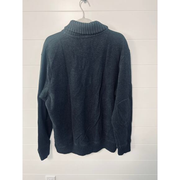 Land's End Men's Size XL 1/4 Button Sweater Elbow Patches Warm Dark Gray - Picture 2 of 9
